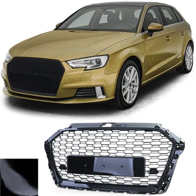 Sport Kühlergrill Wabengrill Schwarz Glanz für Audi A3 8V 16-20 ohne ACC