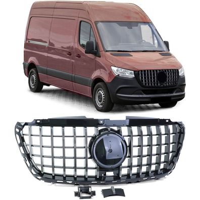 Sport Kühlergrill Schwarz Glanz Chrom für Mercedes Sprinter W907 910 ab 18