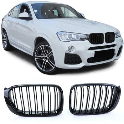 Doppelsteg Kühlergrill Performance Schwarz Glanz für BMW X3 F25 X4 F26 ab 2014