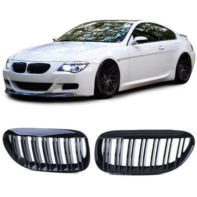 Sport Kühlergrill Doppelsteg Schwarz Glanz passend für BMW 6er E63 E64