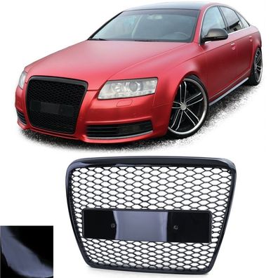 Waben Sport Kühlergrill ohne Emblem Schwarz Glanz für Audi A6 C6 4F 08-11