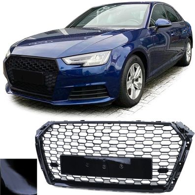 Waben Sport Kühlergrill ohne Emblem Schwarz Glanz für Audi A4 B9 8W 15-19