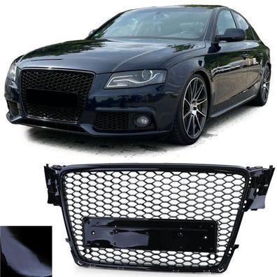 Waben Sport Kühlergrill ohne Emblem Schwarz Glanz für Audi A4 B8 8K 07-11