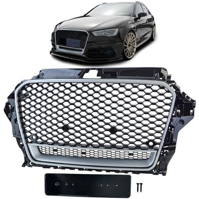 Sport Kühlergrill Wabengrill Schwarz Glanz Silber für Audi A3 Typ 8V 12-16
