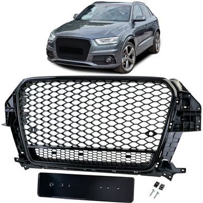 Sport Kühlergrill Waben Schwarz Glanz für Audi Q3 8U Vorfacelift 11-15