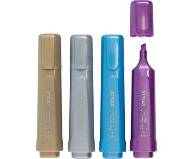 Stylex Textmarker Glitter 4 Farben Gold Silber Blau Lila 65025