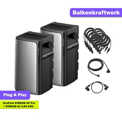Ecoflow STREAM AC Pro + STREAM AC Speicher 3.84kWh mit Parallelkabel Plug&Play