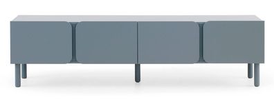 Blauer TV-Schrank mit abgerundeten Ecken an den Türen