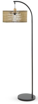 Stehlampe mit Lampenschirm aus naturfarbenem und schwarzem Sperrholz