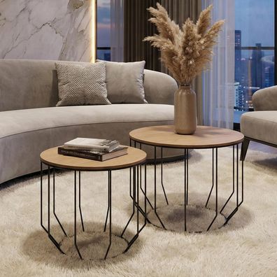 MCA 2er-Set Couchtisch HWC-P58, Beistelltisch Loungetisch, Industrial Metall Holz