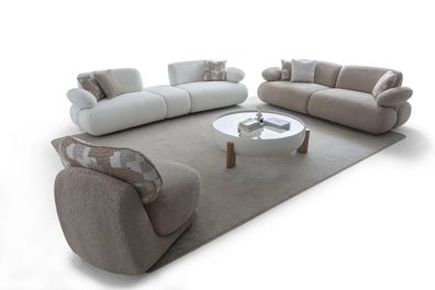 Helle Wohnzimmer Sitzgarnitur 3-Sitzer Sofas Edler Textil Sessel