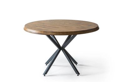 Runder Esstisch mit Holzplatte abgeschrägten Kanten und stabilem Kreuzfuß