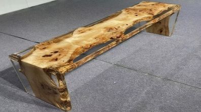 Luxuriöse Bank aus Eschenholz mit Epoxidharz, braun, moderne Bank