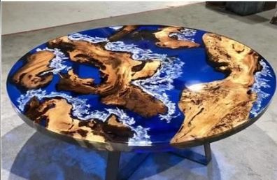 Ozeanblauer Epoxidtisch Luxuriöser Rundtisch Moderne Esszimmermöbel