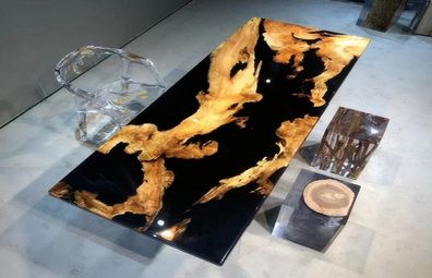 Schwarzer Epoxidharz-Tisch Designer Esszimmermöbel Luxus Esstisch