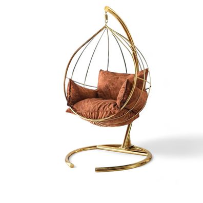 Exklusiver Hängesessel aus Metall in Form eines Käfigs mit weichen Kissen
