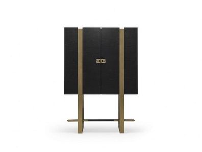 Schwarze Vitrine, 1 Schublade, Holz, Modern, Dunkles Holz, Freistehend