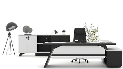 Arbeitszimmer Set Schreibtisch L-form Couchtisch Büroschrank Büromöbel