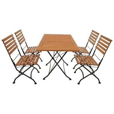 Klappgarnitur 9924371F 5teilig Flachstahl schwarz Eukalyptusholz