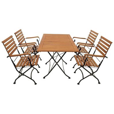 Klappgarnitur 9924368F 5teilig Flachstahl schwarz Eukalyptusholz