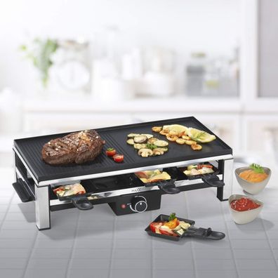 Maxxmee Raclette Grill für 8 Personen Pfännchen und Aluguss-Grillplatte