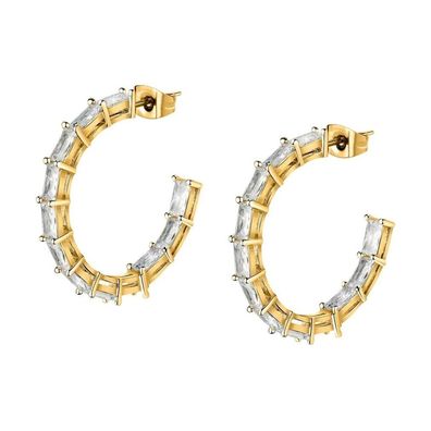 Glittering gold-plated baguette rings earrings SAVP04