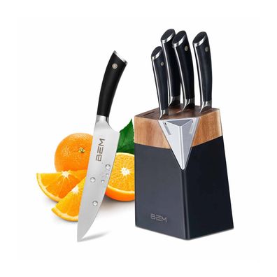 BEM Master Chef - Messer-Set 6-tlg. aus Edelstahl mit Messerblock und integriertem
