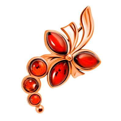 Brosche "Orchidee" aus vergoldetem 925 Silber mit roten Bernsteinen