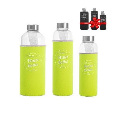 BEM Water Bottle-SET: 3 x Trinkflaschen je in schwarzer Hülle