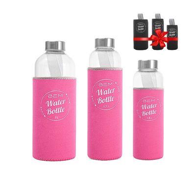 BEM Water Bottle-SET: 3 x Trinkflaschen je in schwarzer Hülle