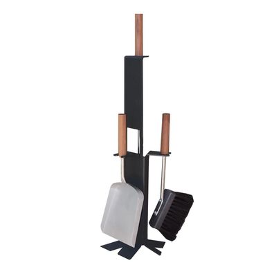Kaminbesteck Kamingarnitur 3-teilig schwarz beschichtet mit Nussholzgriffen