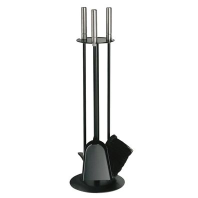 Kaminbesteck Kamingarnitur Kaminzubehör - schwarz beschichtet, Griffe Edelstahl