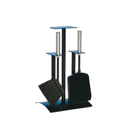 Kaminbesteck Kamingarnitur Kaminzubehör – Schwarz beschichtet, Griffe - Edelstahl