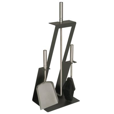 Kamingarnitur Kaminzubehör Kaminbesteck anthrazit beschichtet Griffe Edelstahl