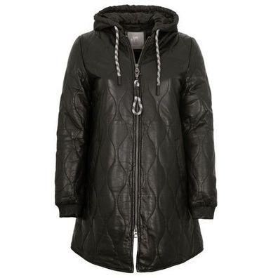 Gipsy by Mauritius - Damen Ledermantel Steppmantel Kapuze Lammnappa schwarz