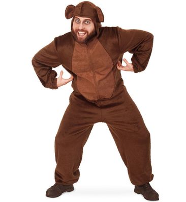 narrenwelt Kostüm Affe Overall mit Kapuze in Gr. M & XL Unisex Tier Overall Fasching