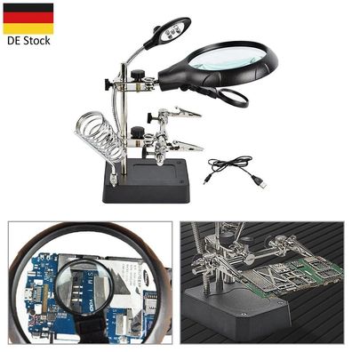 Dritte Hand mit Lupe Löt und Montagehilfe Löthalter Lötlupe LED Lampe USB Kabel