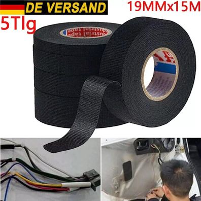 5 x Kabelbaum Klebeband Gewebeband Isolierband KFZ PKW Isoband schwarz 19mm 15M