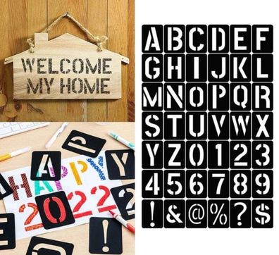 42Stk Malerei Schablone Buchstaben Zahlen Symbole Zeichnen Vorlage Sprühvorlagen