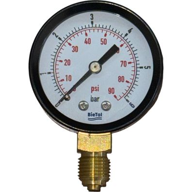 BieTal® Arbeitsmanometer Manometer 50mm mit 1/4 Zoll Gewinde Anzeige 0-6/10 bar