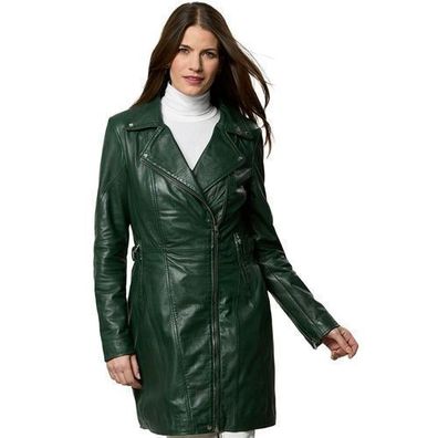 Jilani - Damen Echtleder Ledermantel Lammnappa grün