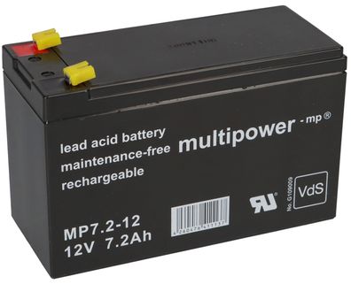 Multipower MP7,2-12 AGM Bleiakku 12V 7,2Ah Faston 4,8 mm für USV, Alarmanlage