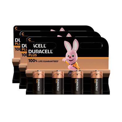 3x Duracell Batterien Alkaline Baby C LR14 1,5V Plus 4er Blister Batterie