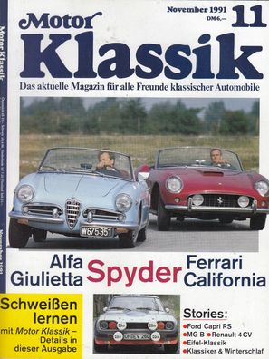 Motor Klassik 11 / 1991, Alfa Romeo, Ferrari, Ford Capri, MGB, Renault
