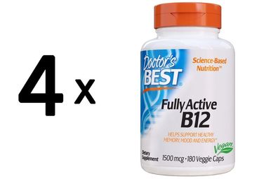 4 x Doctors Best Fully Active B12, 1500mcg - 180 vcaps