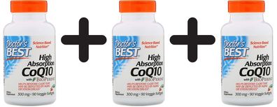 3 x Doctors Best High Absorption CoQ10 with BioPerine, 300mg - 90 veggie softgels