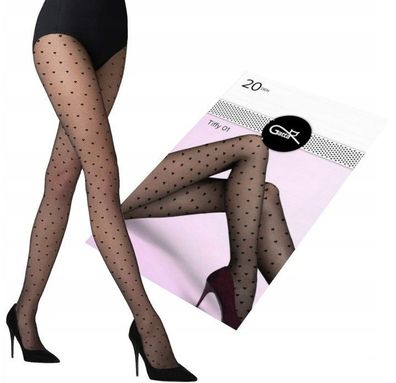 Gatta TIFFY 20 DEN 01 Strumpfhose mit Herzmuster Schwarz, Plus Size Größe 5-XL