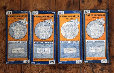 4x Landkarte Michelin 1930er Antik Alt Carte France Frankreich No: 51 53 56 57