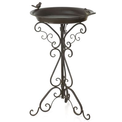 Moritz Vogeltränke Vogelbad braun mit zwei kleinen Vögeln auf der Wasserschale Höhe 7