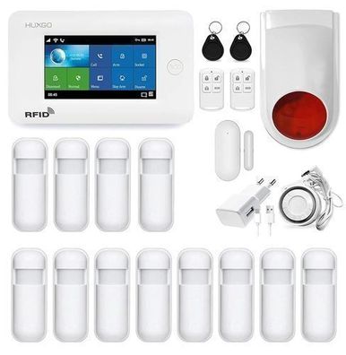 Funk Alarmanlage mit 12 Bewegungssensor und Funksirene HUXGO HXA006 WLAN + GSM 2G